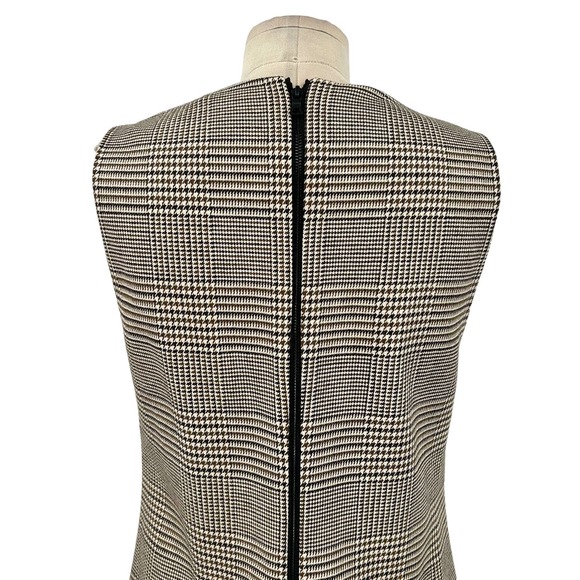 Alice + Olivia Coley Crew Neck Dress Afterglow Plaid Brown Tan Size 6 - Picture 7 of 10